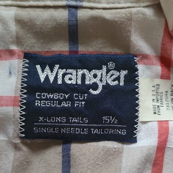 Wrangler Cowboy Cut Tan Plaid Short Sleeve Pearl Snap Button Down - Size 15 1/2 - Picture 5 of 8
